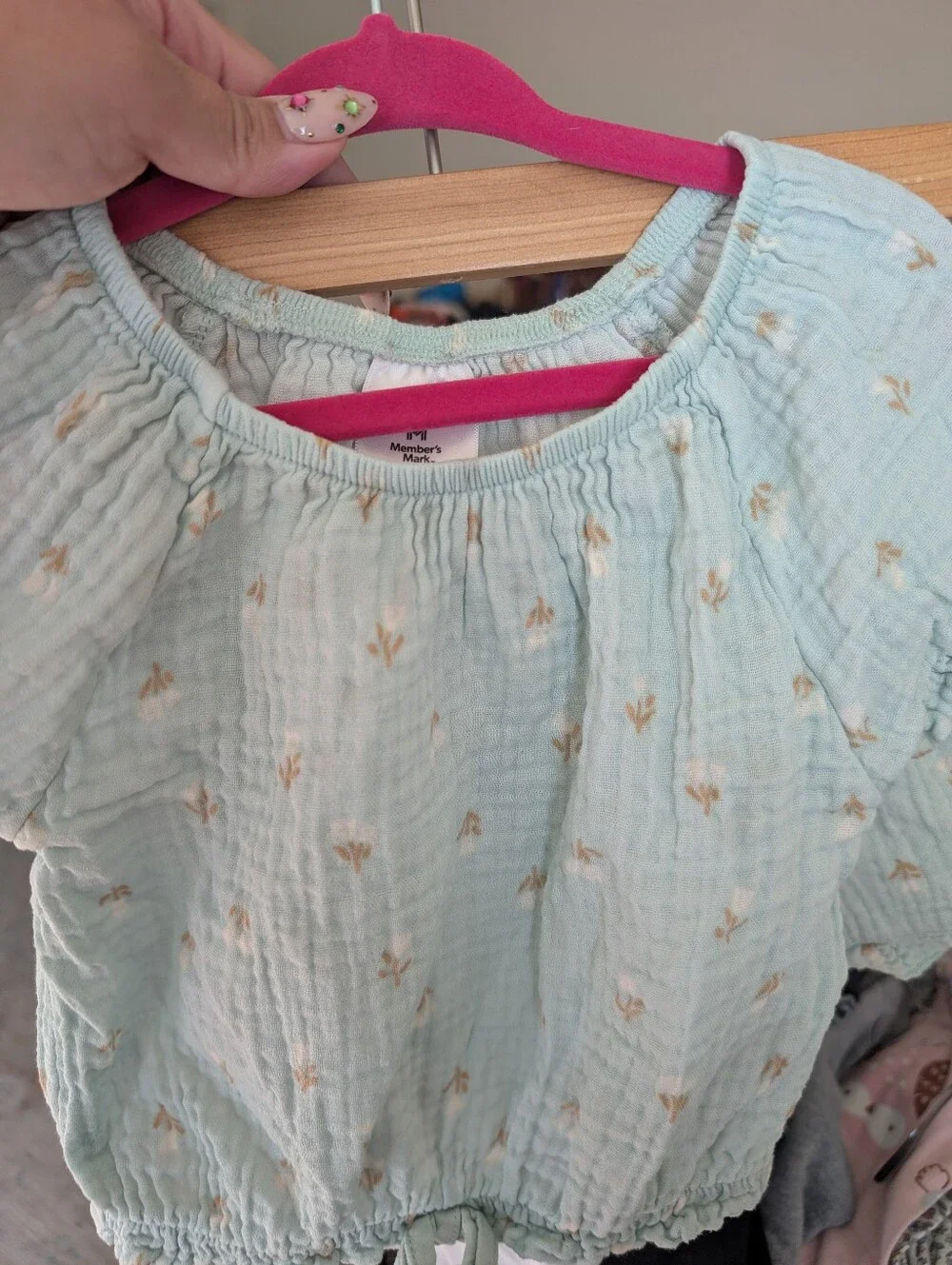 Girls' Mint  Cotton Peasant Top with Matching Shorts
